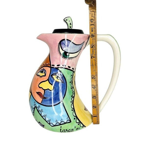 Vintage Larca Gallery Fine Art Hand Painted Abstract Faces Coffee Teapot Signed - Picture 8 of 14